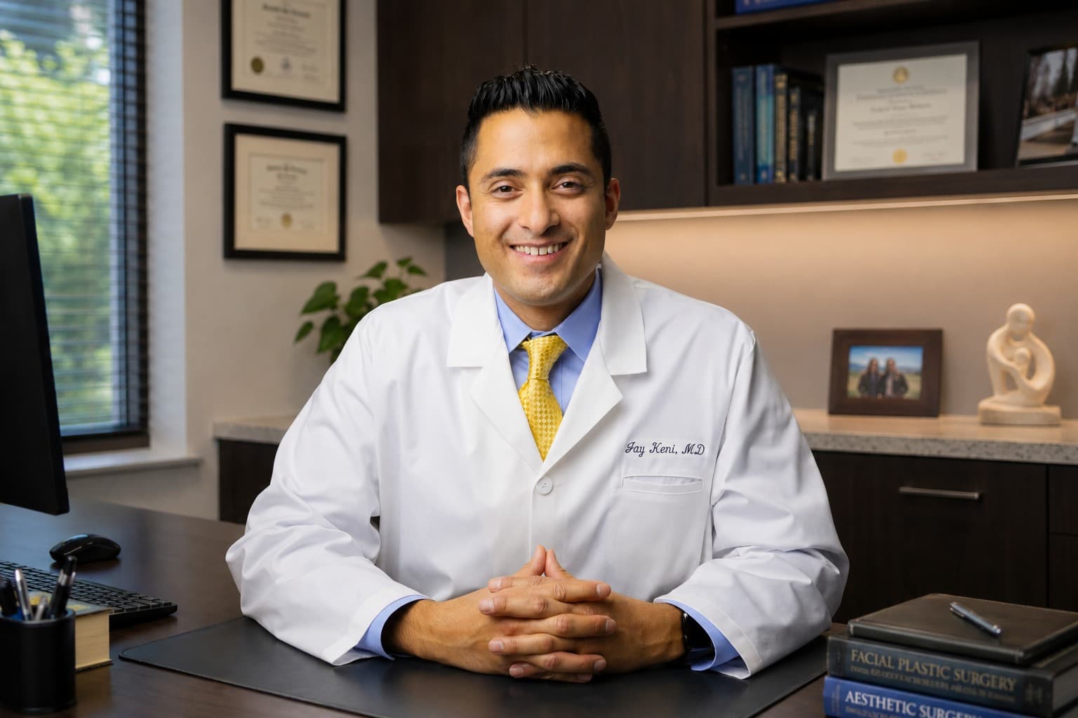 Jay Keni, MD, at his desk in the Oakbrook Terrace office